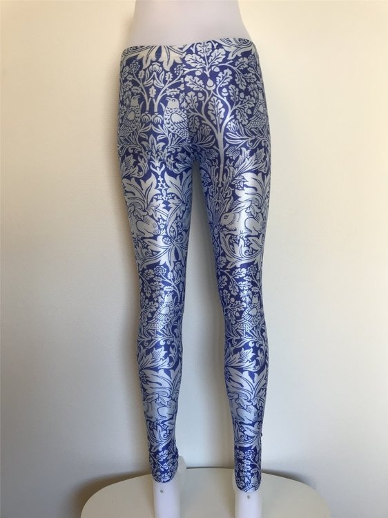 Blå Leggings med silvervitt mönster