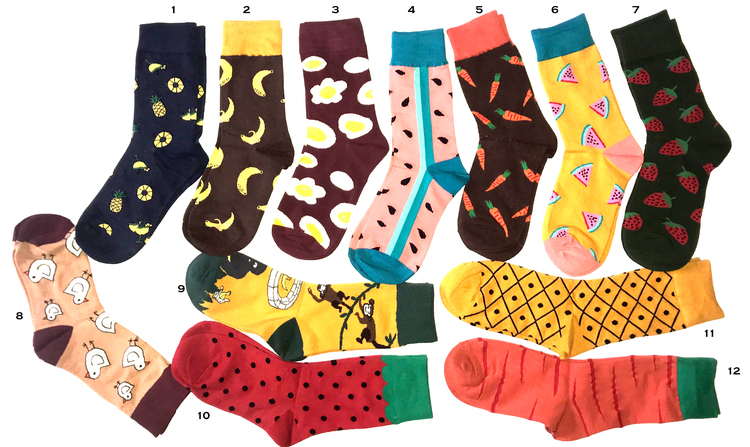 Trendiga Färgglada mönstrade strumpor sockar i 12 olika motiv