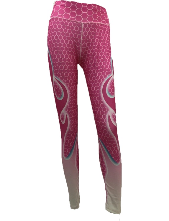 Rosa Yoga Leggings med Flammor Small