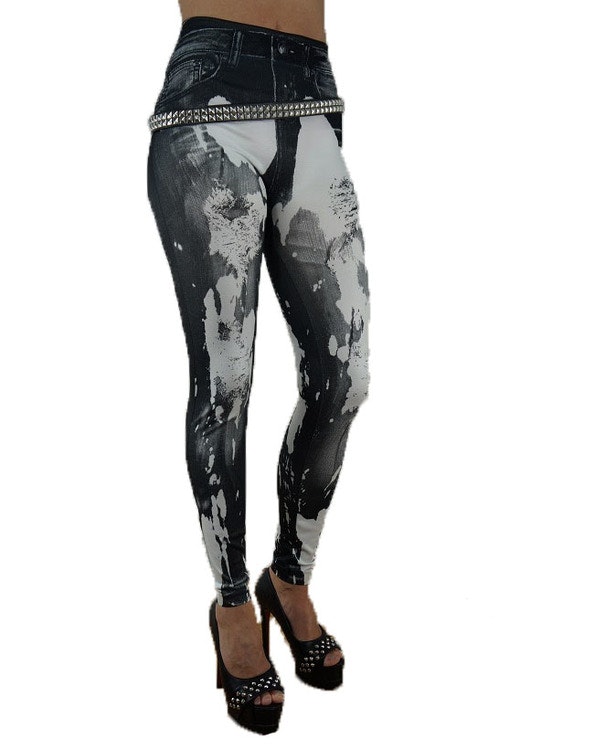 Black Jeans print with white spots leggings
