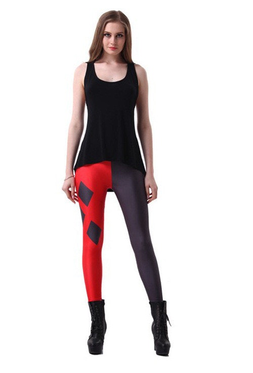 Svart Röda Harley Quinn Leggings