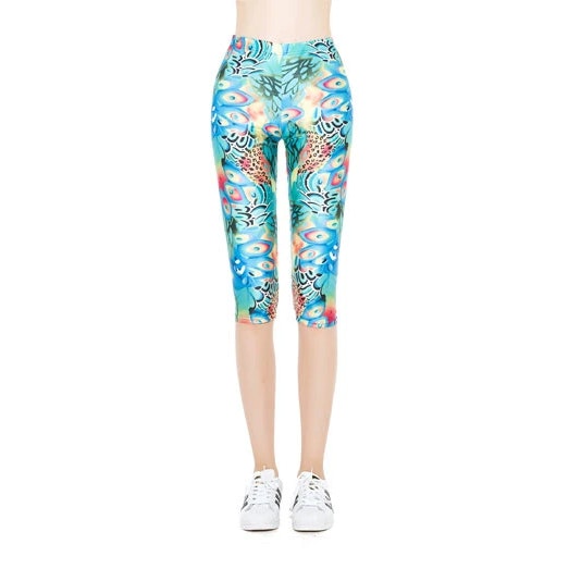 Blå Mönstrade Capri Leggings