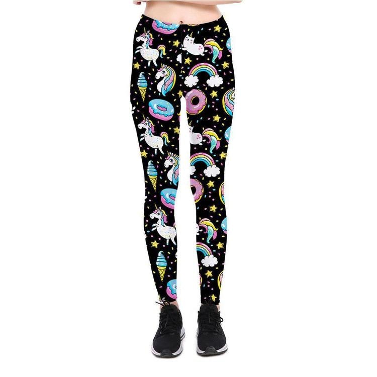 3D Svarta Regnbågs Unicorn Leggings