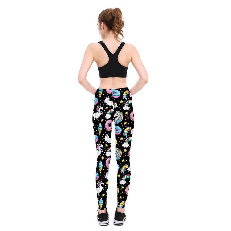 3D Svarta Regnbågs Unicorn Leggings