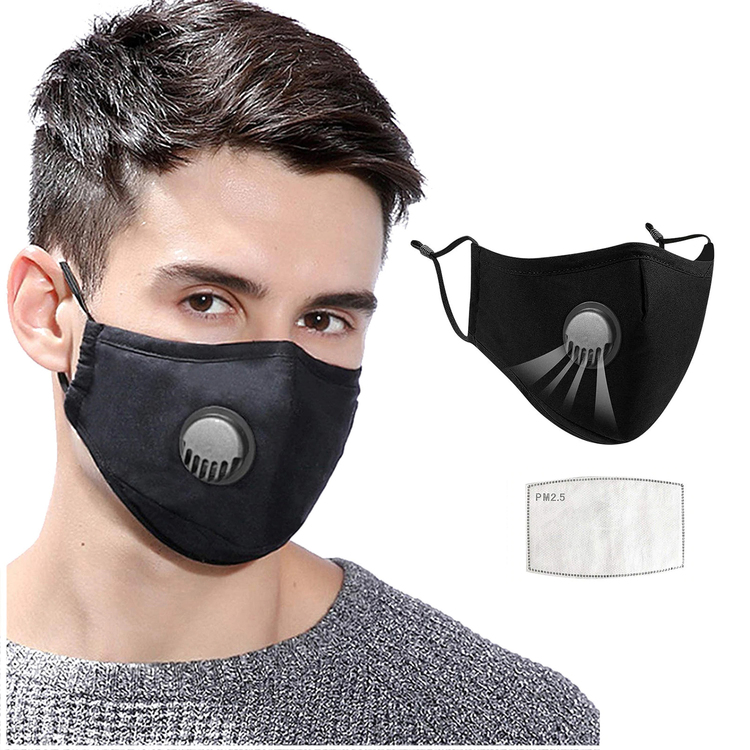 Tvättbart Ansiktsmask Munskydd med ventil Justerbara öronslingor och näsklämma 2-pack