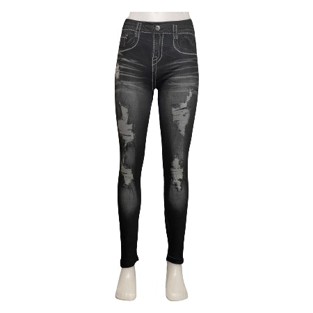 Svarta Jeans Leggings med Tryck