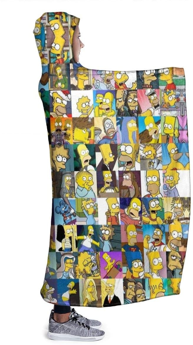 Plush Filt Pläd med Huva Simpson ca 150 cm x ca 125 cm