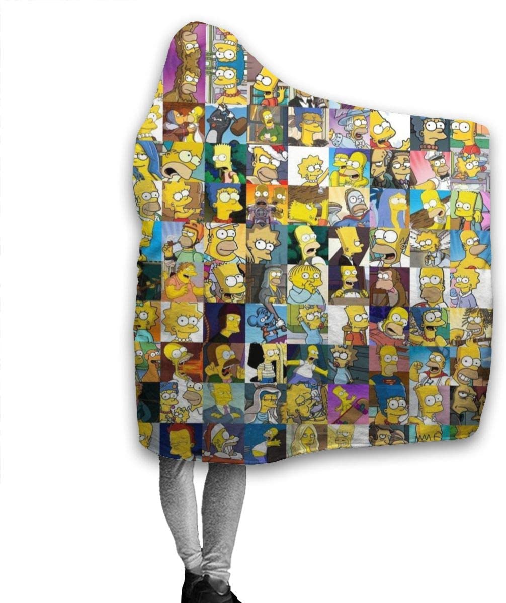 Plush Filt Pläd med Huva Simpson ca 150 cm x ca 125 cm