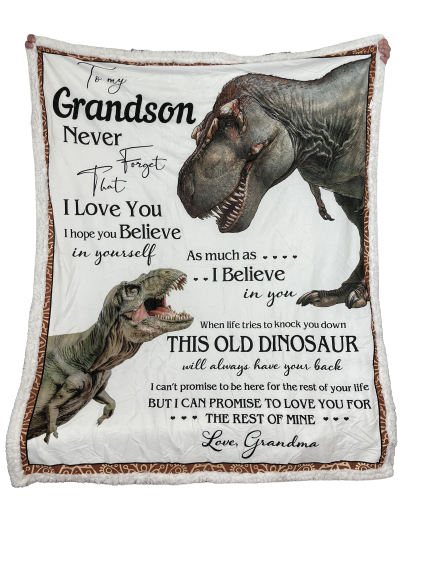 Plush Filt Pläd med Dinosaurier och text To My Grandson