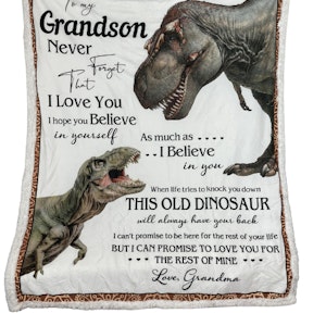 Plush Filt Pläd med Dinosaurier och text To My Grandson