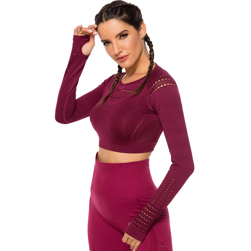 Vinröd Crop Top Träningstopp seamless