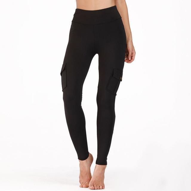 Svarta Cargo Leggings med Fickor