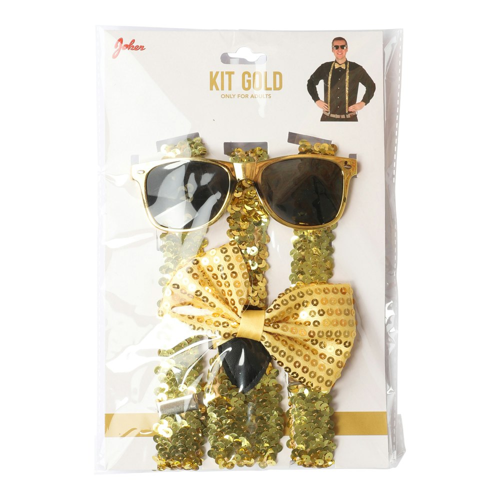 Guld Maskeradkit med Paljetter 3-pack