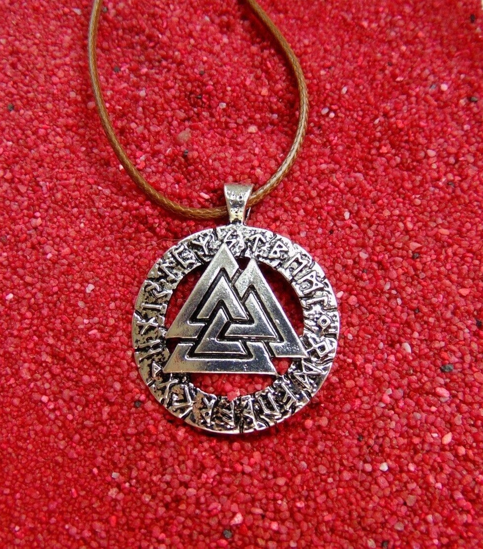 Valknut Wotan Knut Läderhalsband Viking Thor 3 Triangel
