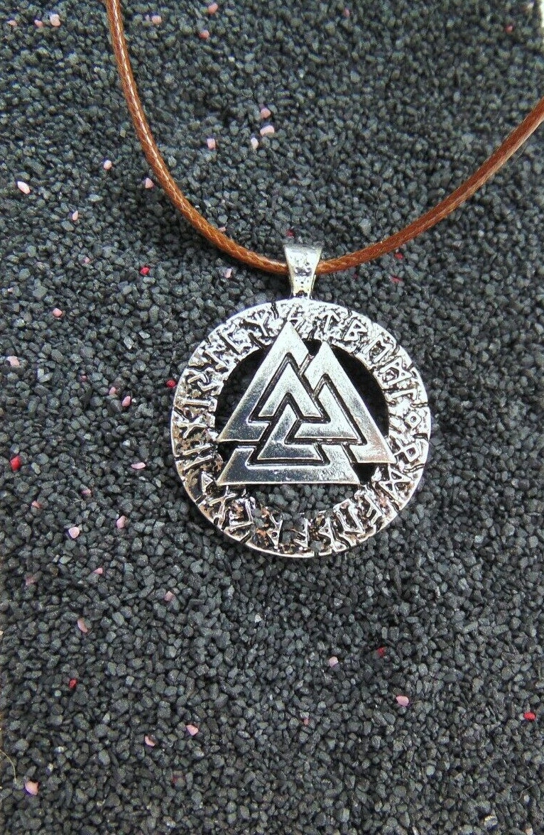 Valknut Wotan Knut Läderhalsband Viking Thor 3 Triangel