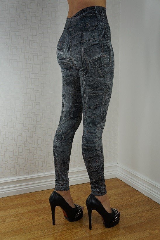 PATCHED JEANS PRINT LEGGINGS