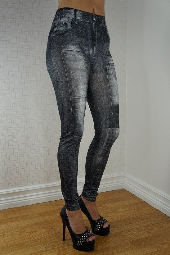 Summer Look Black Jeans Print Leggings