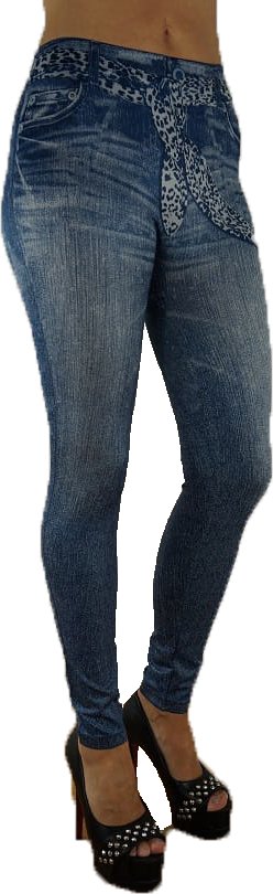 Leopard Scarf Belt Jeans Print Blue Leggings