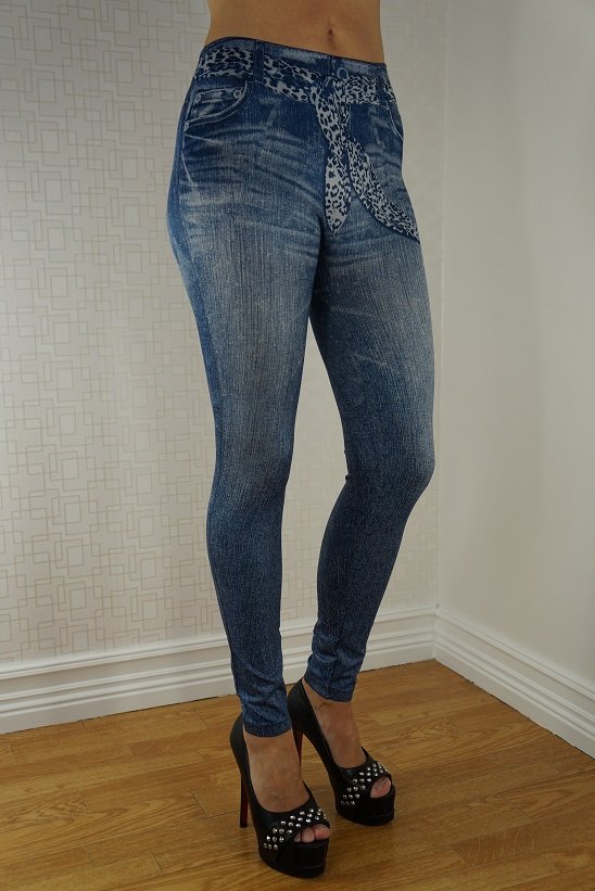 Leopard Scarf Belt Jeans Print Blue Leggings