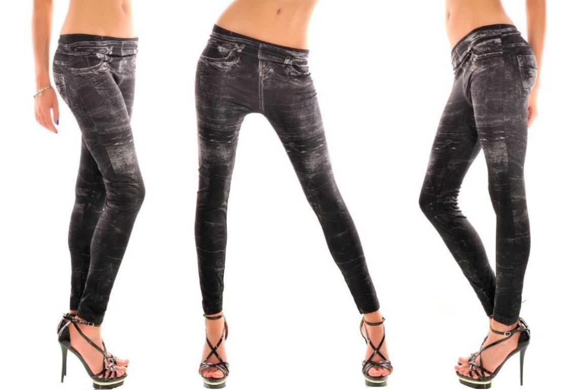 Black Fake Hole Imitation Jeans Leggings