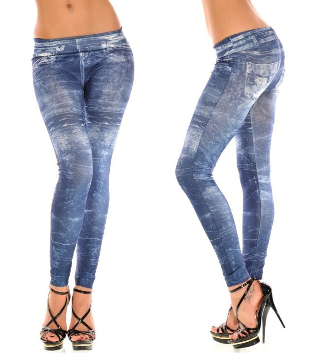 Blue Fake Hole Imitation Jeans Leggings