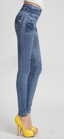 Blue Fake Pocket Jeans Leggings