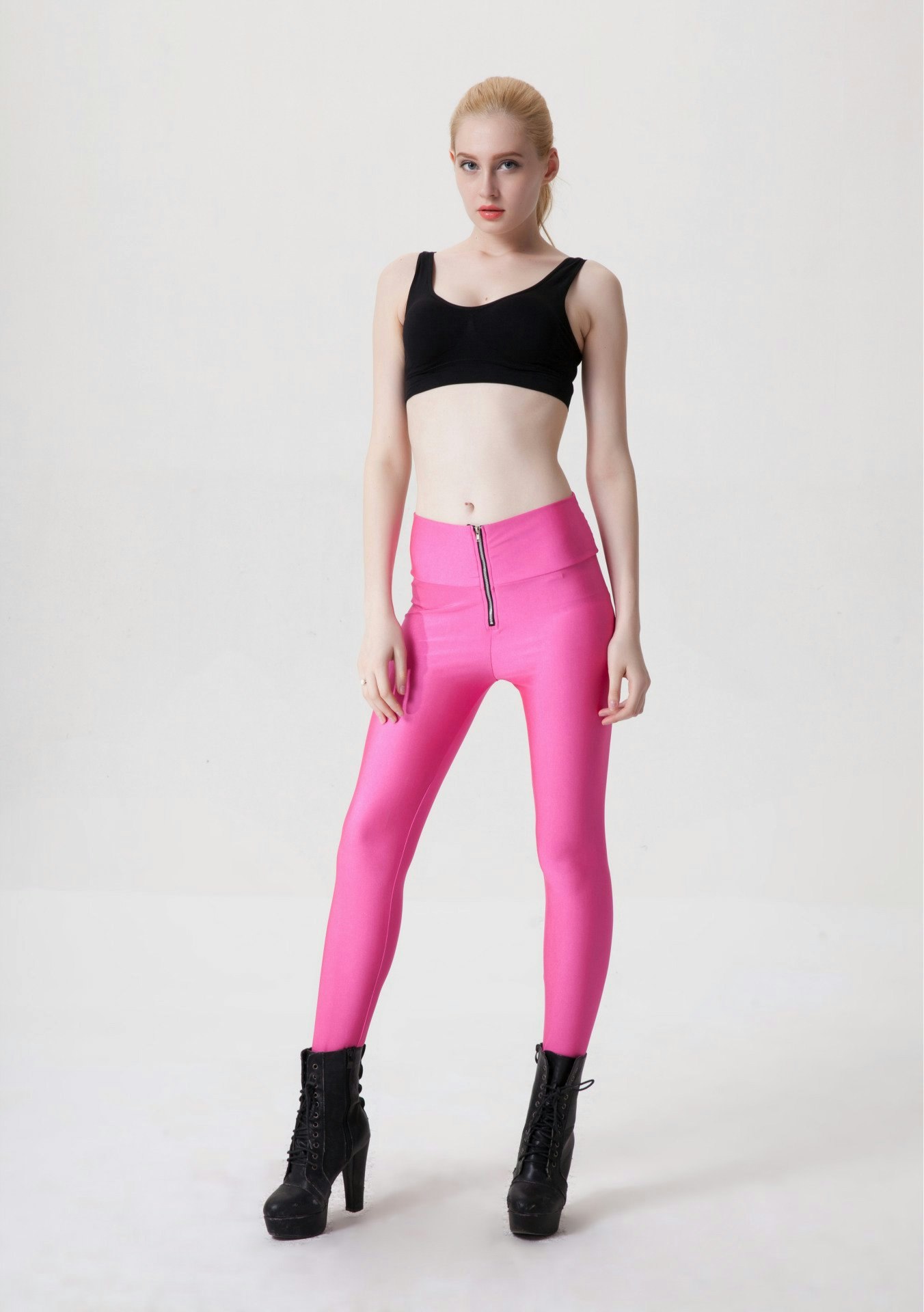 Zipper Neon Fluorescent Leggings Rosa