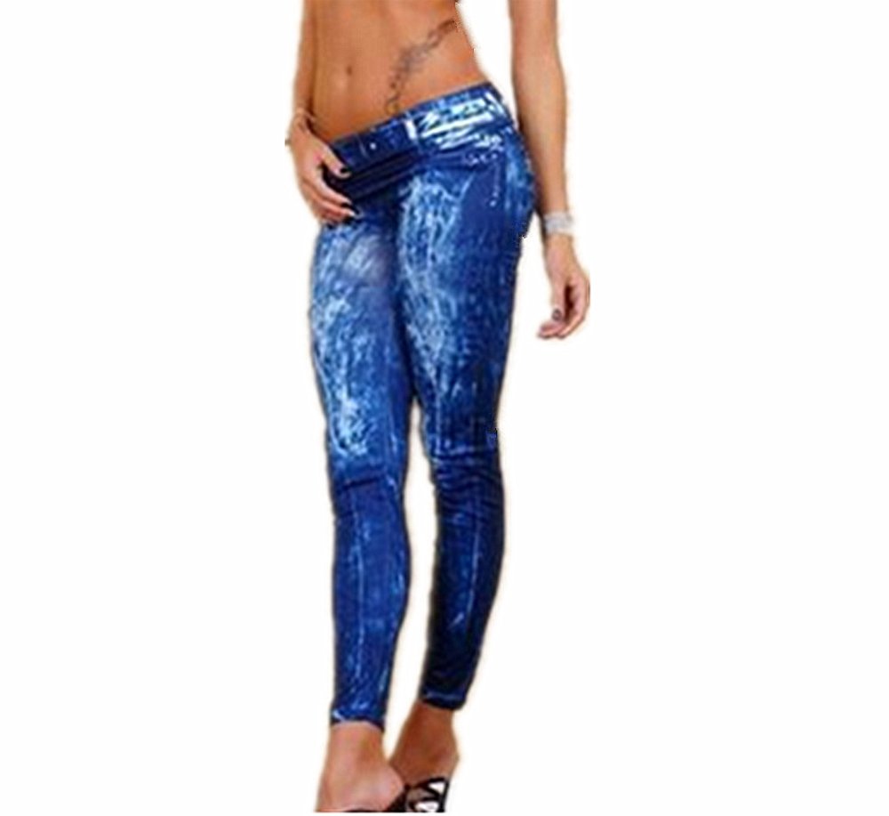 Stone washed look jeans print leggings