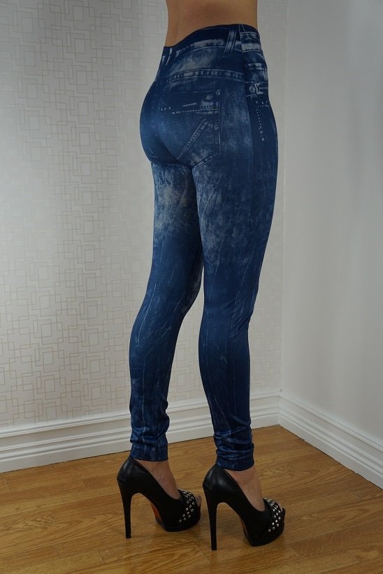 Stone washed look jeans print leggings