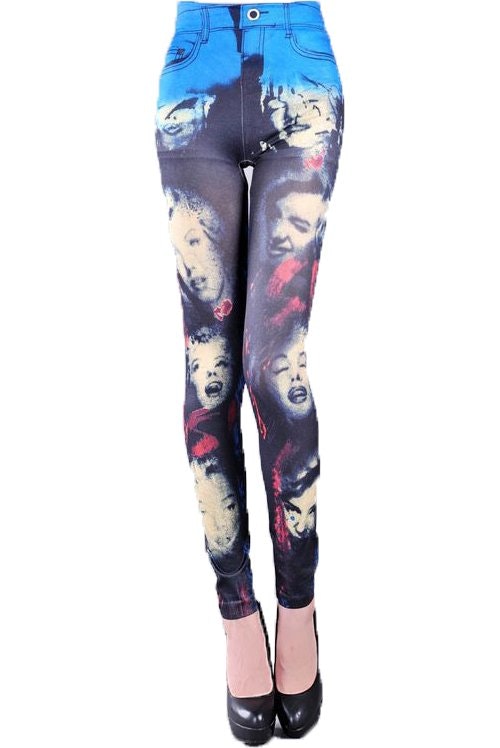 Marilyn Monroe Leggings Blå och Svart