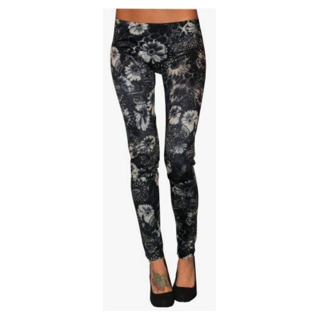 Grå blommiga leggings