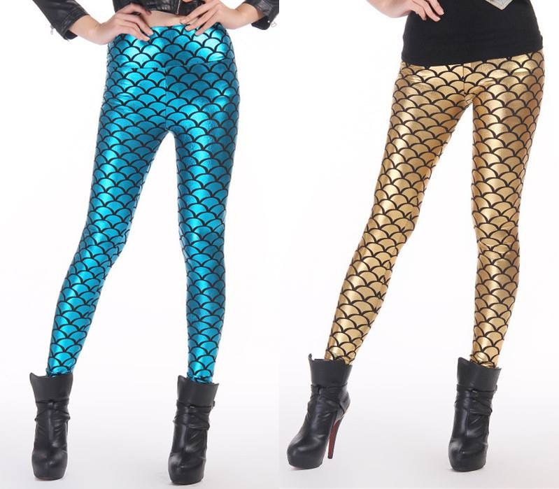 Metallic leggings med hög midja i flera färger