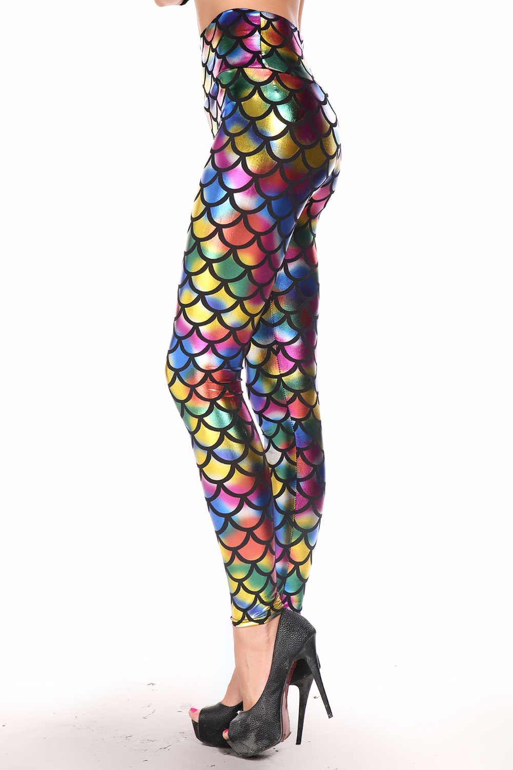 Metallic leggings med hög midja i flera färger