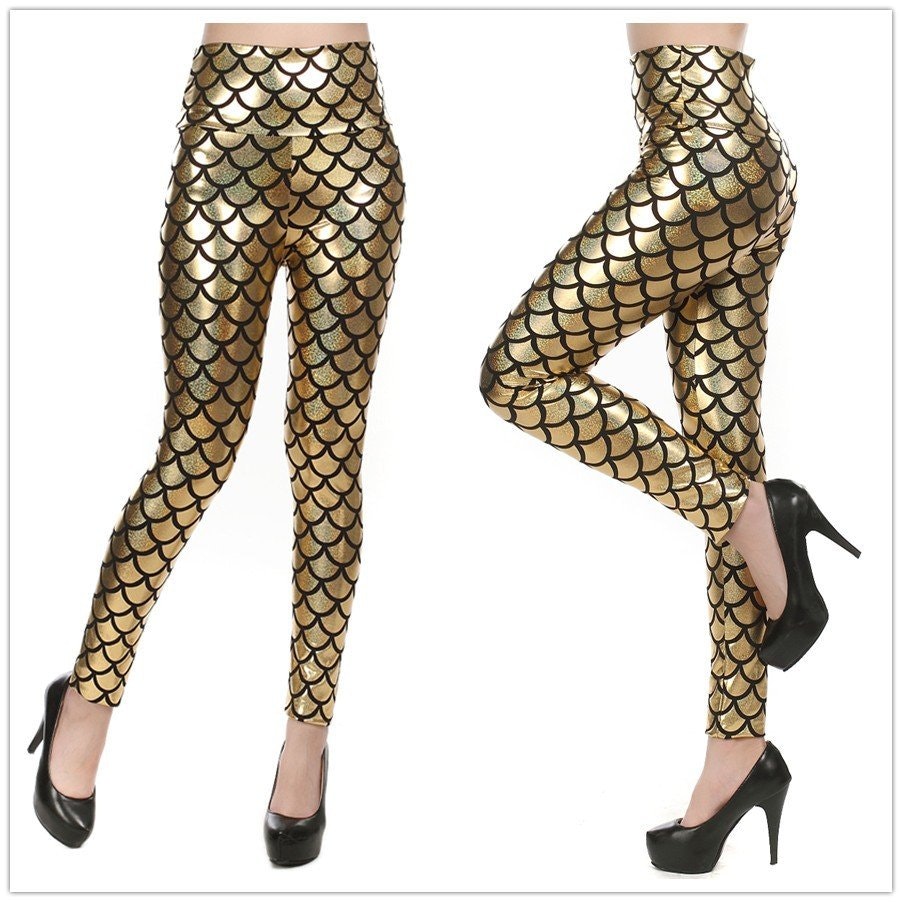 Metallic leggings med hög midja i flera färger