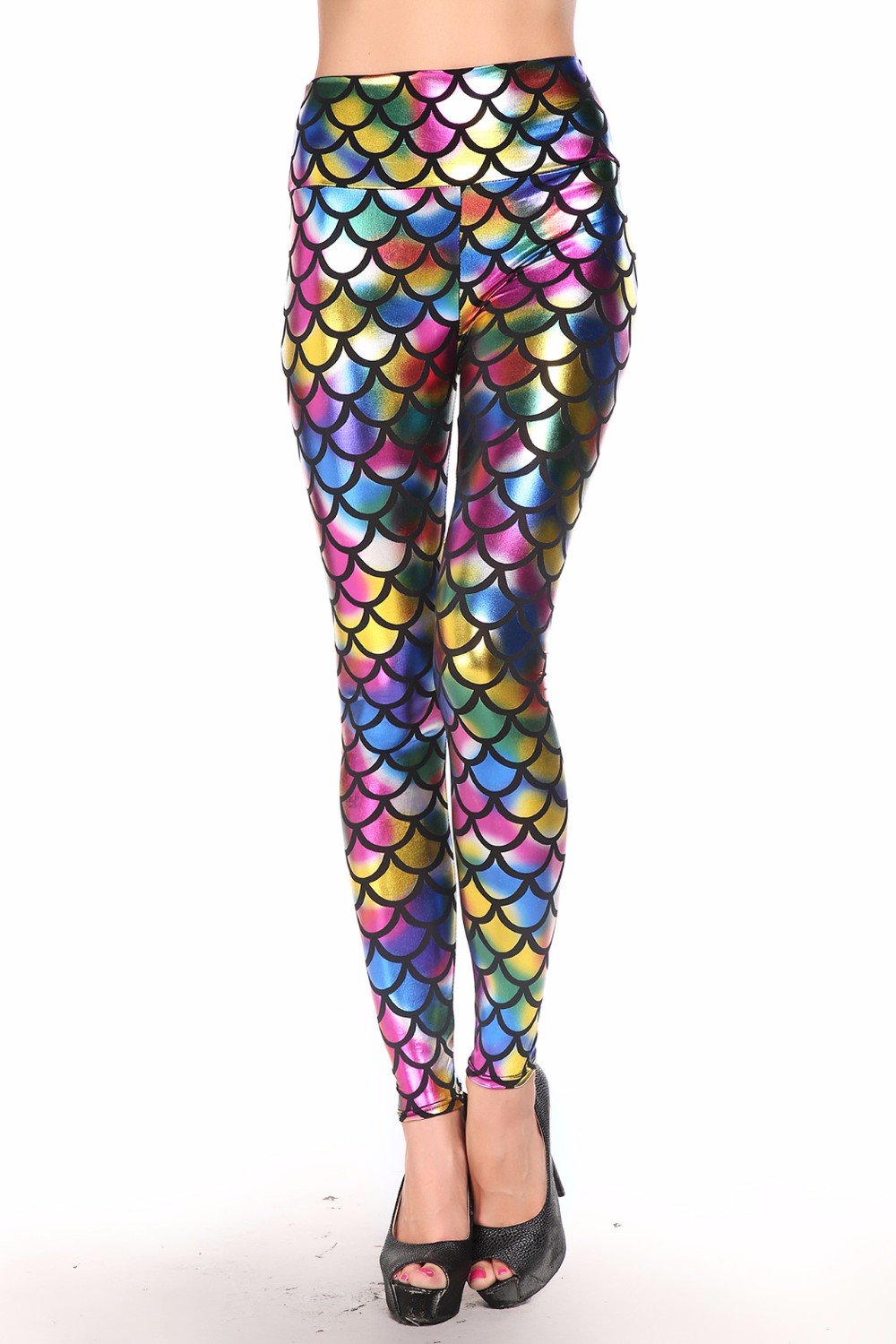 Metallic leggings med hög midja i flera färger