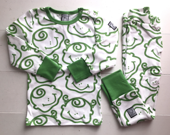 2-delad pyjamas, grön-vit, strl 86-92