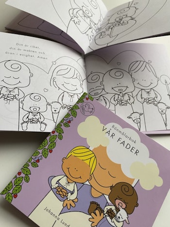Bönmålarbok Vår Fader. Liten fyll-i-bok för barn 3-9 år