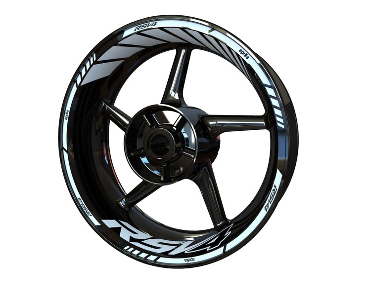 Black rim with Aprilia RSV4 wheel stickers in white