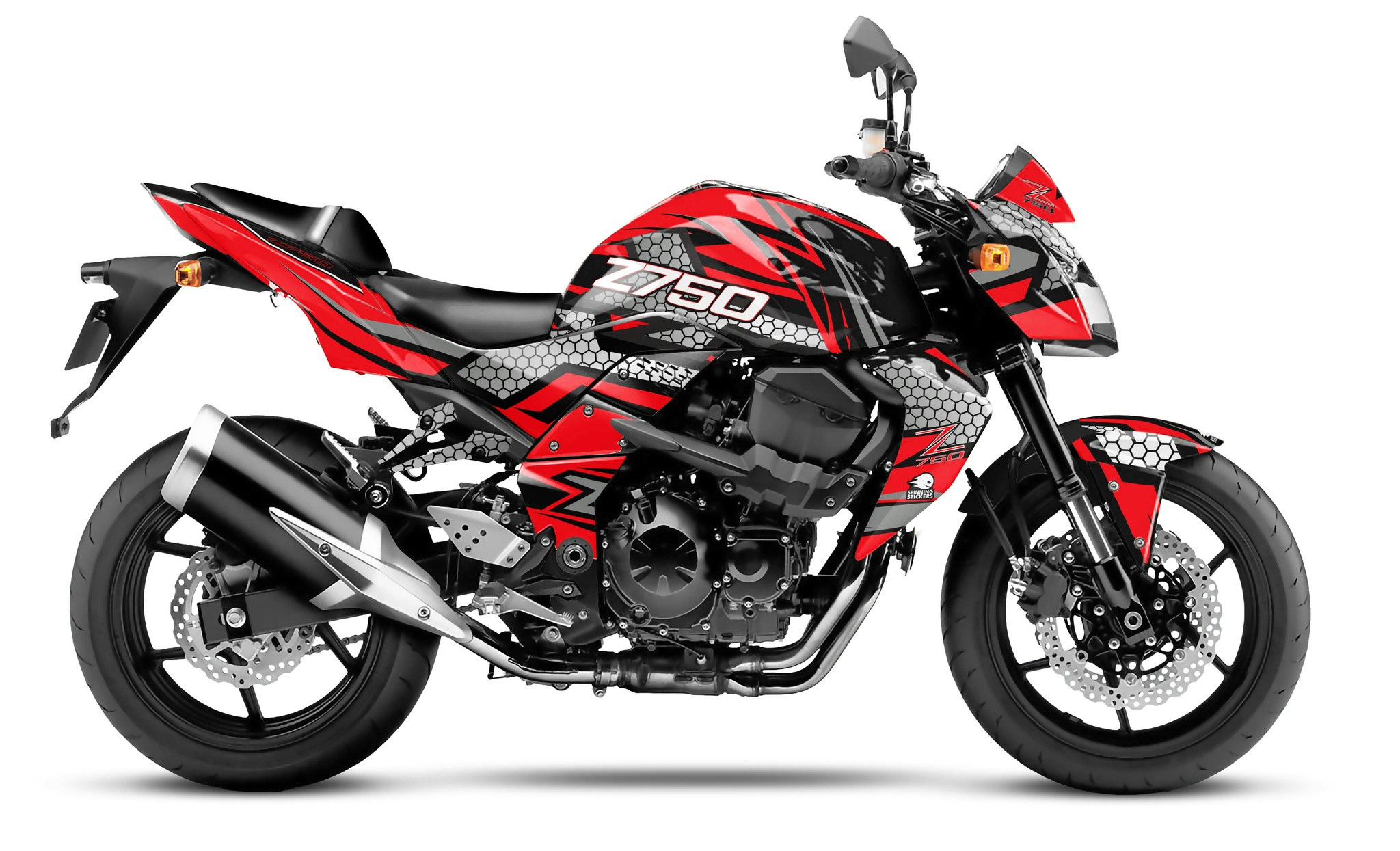 Kit de gráficos Kawasaki Z750 - "Hexagon" 2007-2012 - SpinningStickers |  Las mejores pegatinas para llantas de motocicleta