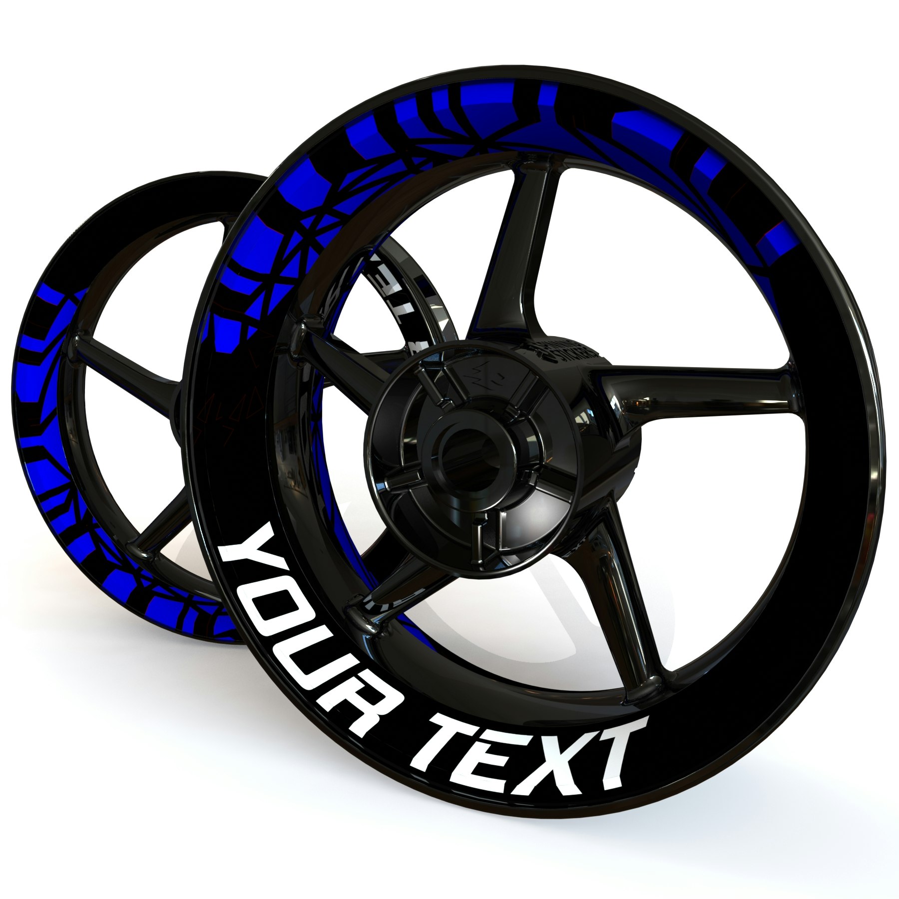 Black rim with your text rim stickers in black and blue