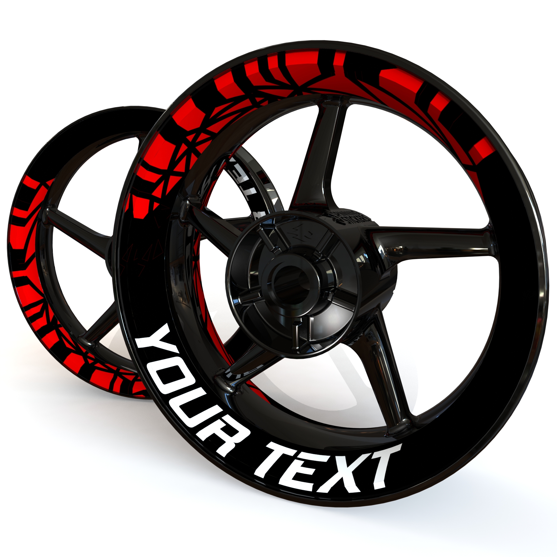 Black rim with your text rim stickers in black and red