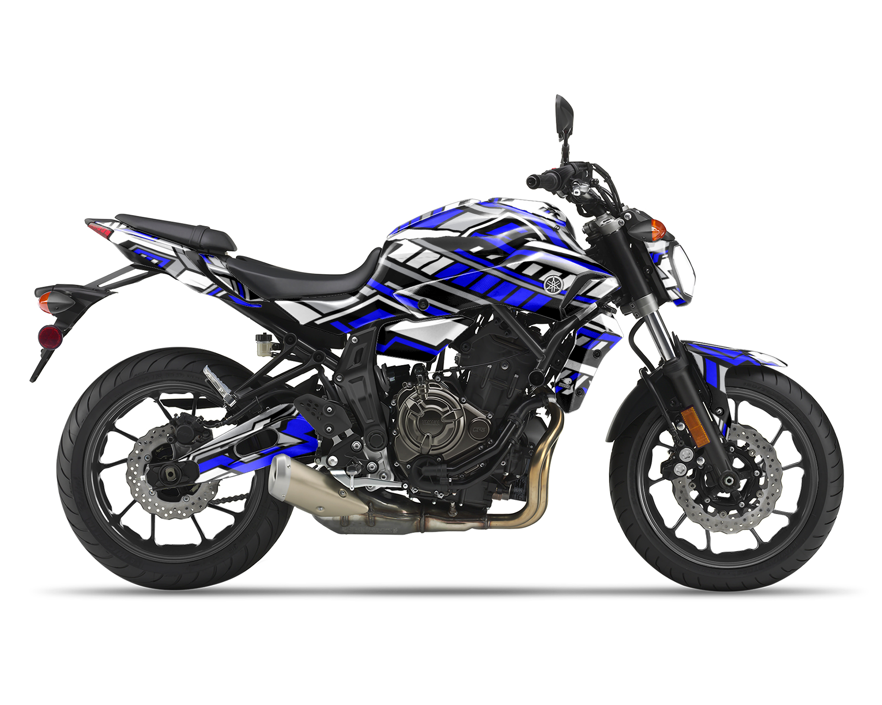 Yamaha MT-07 Motorcycle with blue and white fairing stickers