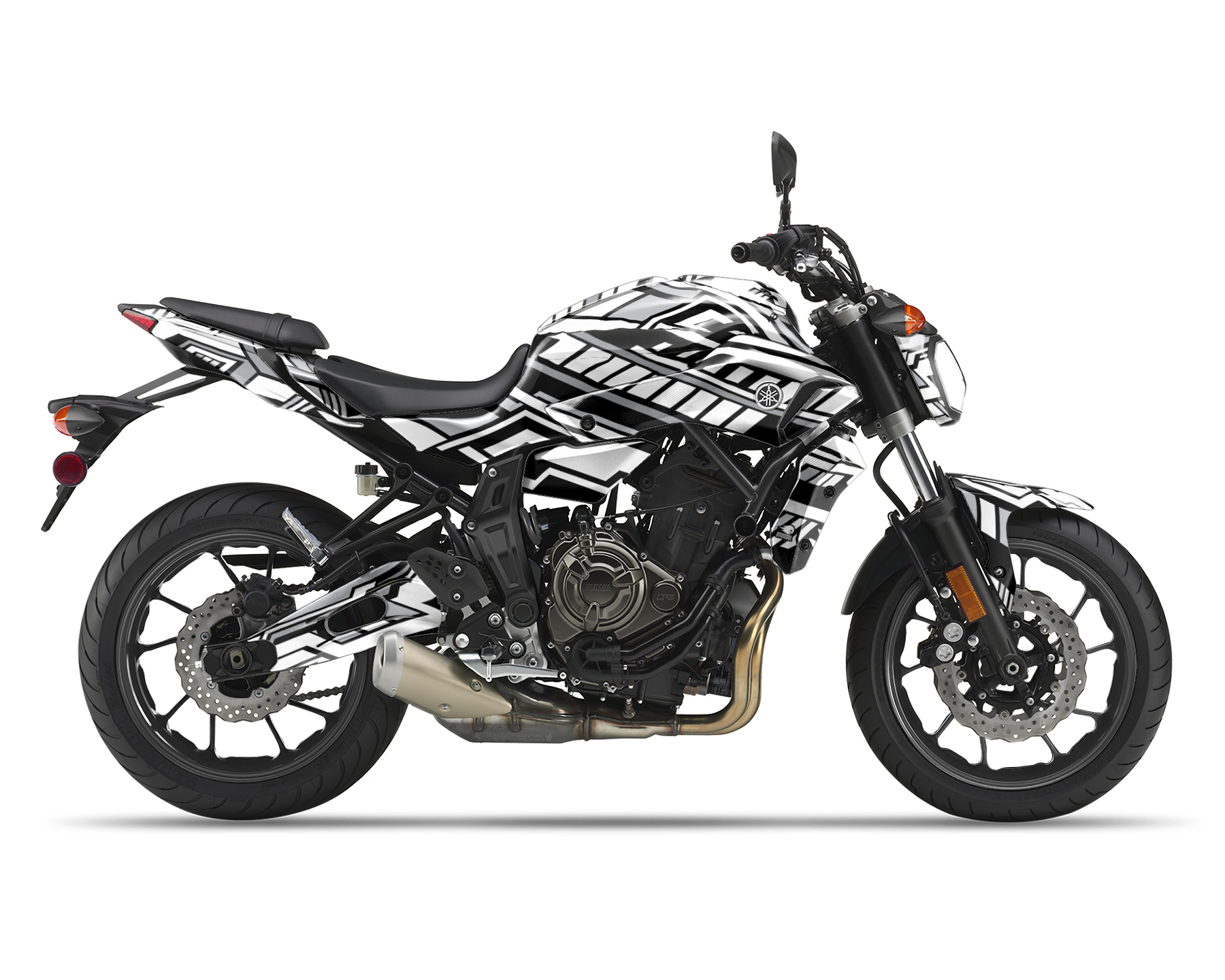 Yamaha MT-07 Motorcycle with white fairing stickers