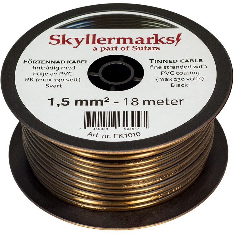 Minirulle Enledad Förtennad svart 1,5 mm² - 18 m Skyllermarks FK1010
