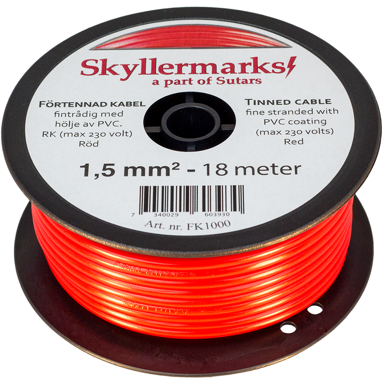 Minirulle Enledad Förtennad röd 1,5 mm² - 18 m Skyllermarks FK1000