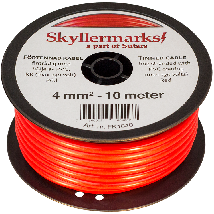 Minirulle Enledad Förtennad röd 4 mm² - 10 m Skyllermarks FK1040