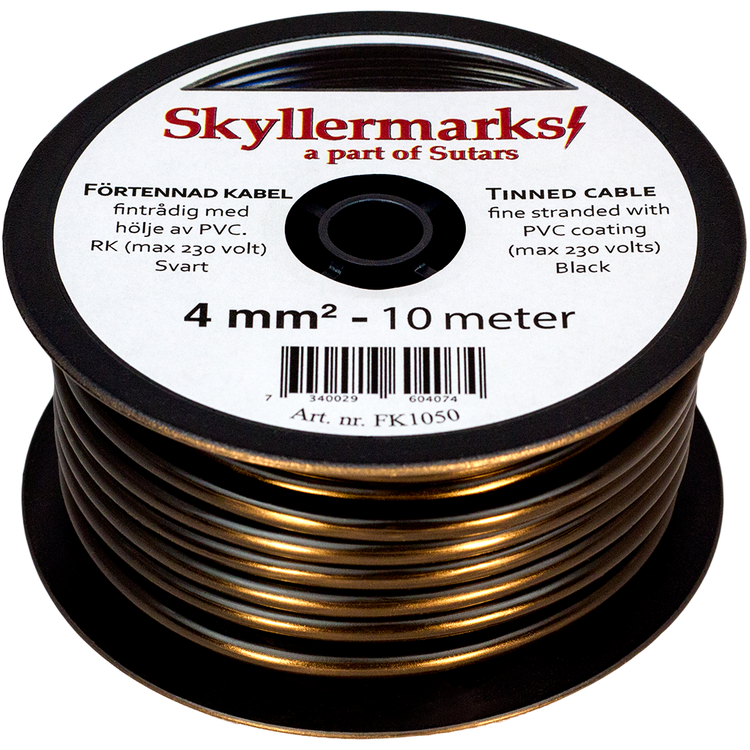 Minirulle Enledad Förtennad svart 4 mm² - 10 m Skyllermarks FK1050
