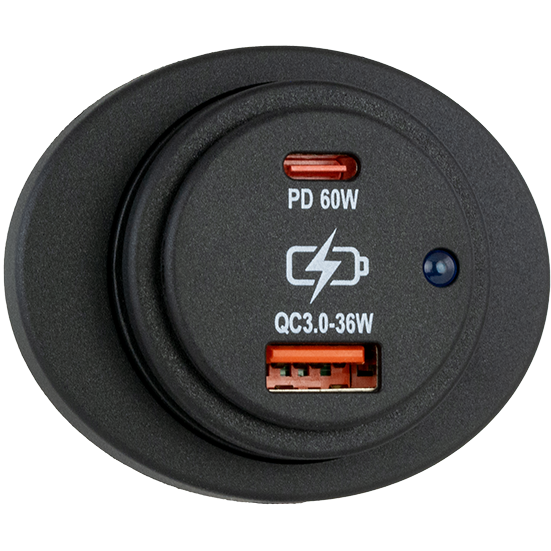 Ovalt utanpåliggande USB-C / USB-A uttag, art.nr 2531000