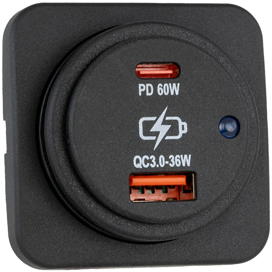 Fyrkantigt utanpåliggande USB-C / USB-A uttag, art.nr. 2531002