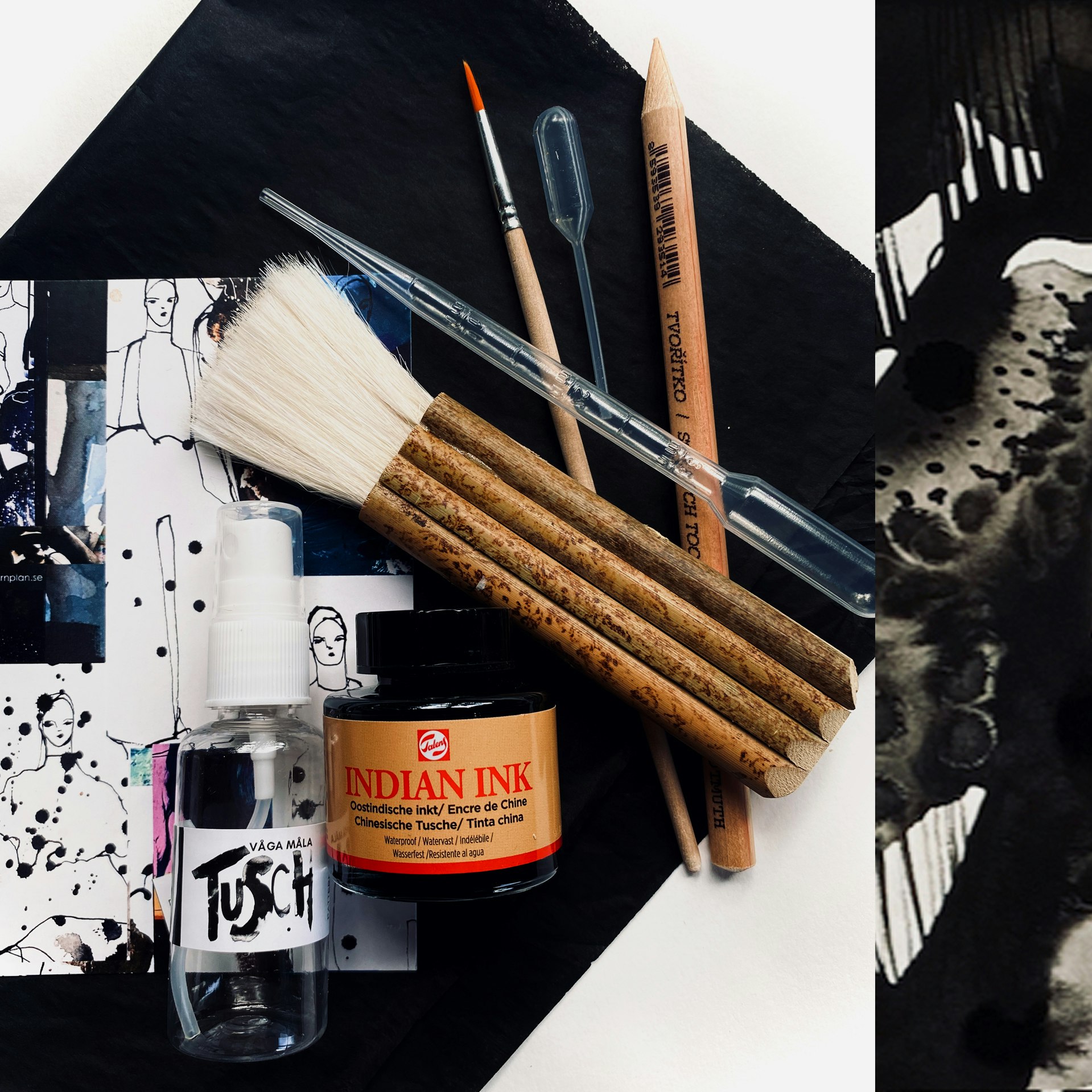 Svart tusch-kit, Indian-Ink.